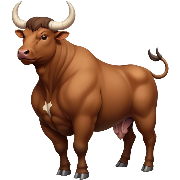 Top-down view of a muscular bull facing left, with visible curved horns and strong back emoji