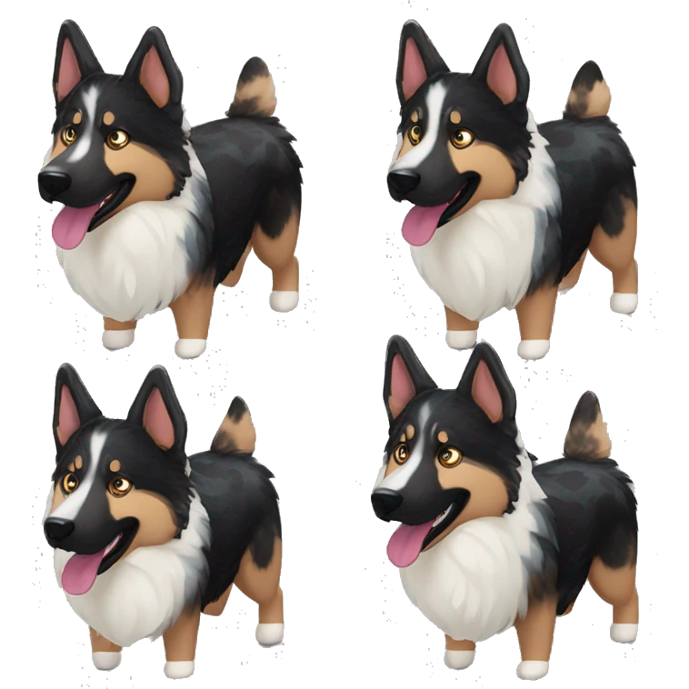 Black spotted brindle German shepherd husky fluffy ears and holographic harness running emoji