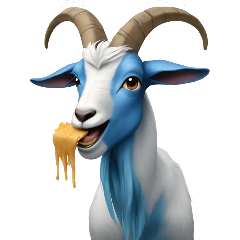 goat eating, blue hair emoji