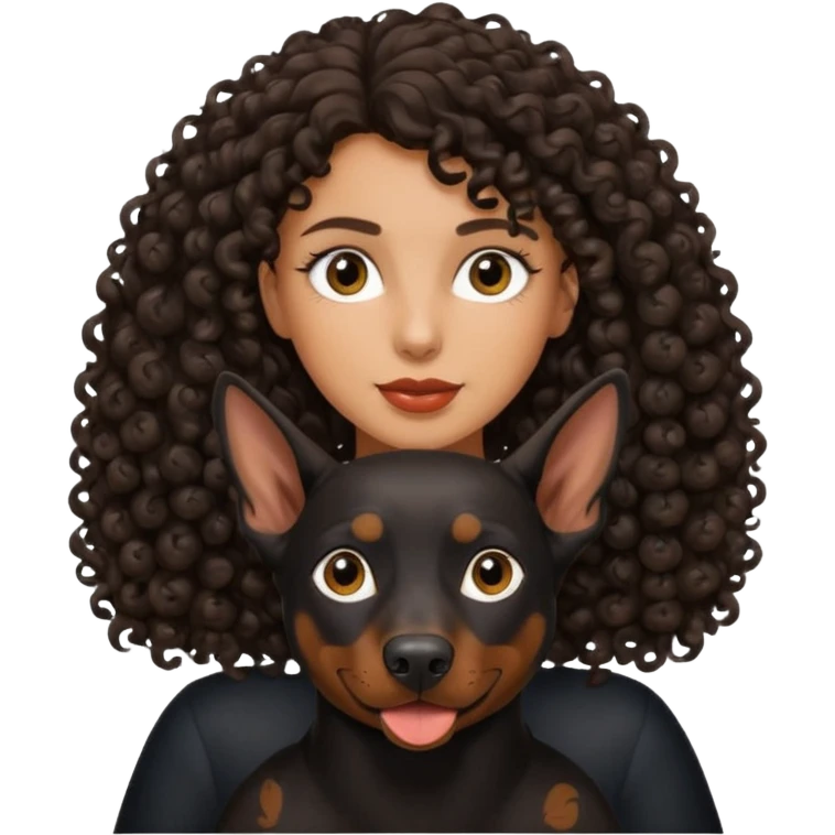 Curly haired brunette with black Doberman  emoji