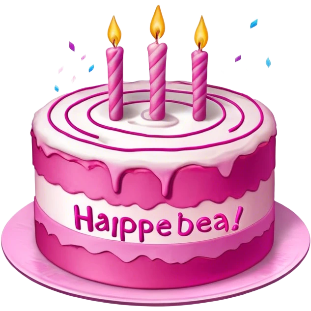 A pink split cake, with the words' HAPPEE BIRTHDAE HARRY 'scrawled across it, floats in the air with magical effects emoji
