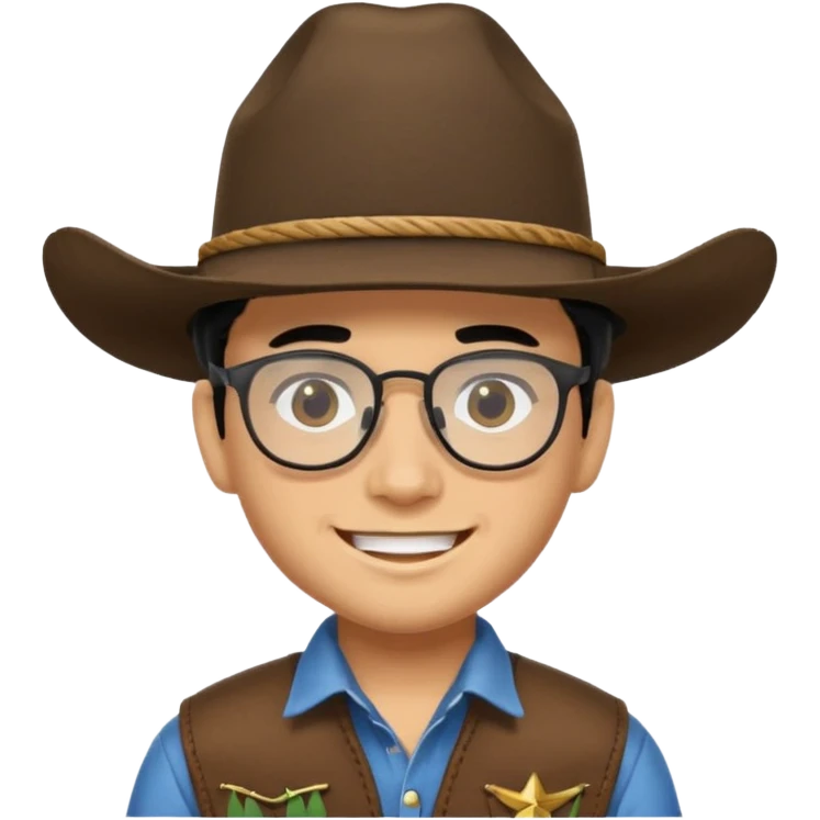 Hispanic Smiling boy with cow boy hat and black hair  . With chin strap and black glasses  emoji