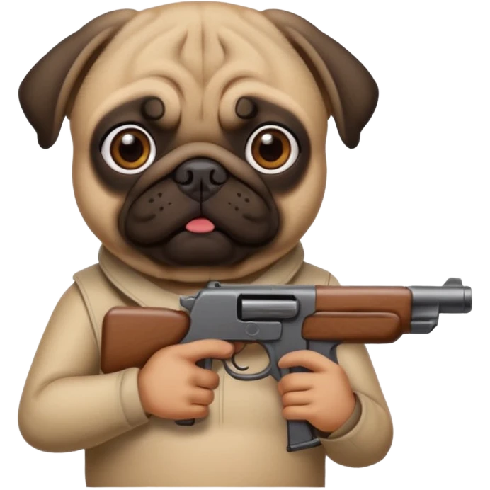 Pug holding a gun emoji