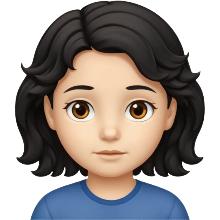 Siyah saçlı saçları öne doğru dalgalı bir şekilde beyaz tenli kahverengi gözlü küçük çocuk emoji