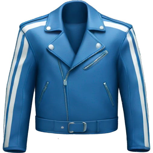 blue leather jacket with white stripes on chest emoji
