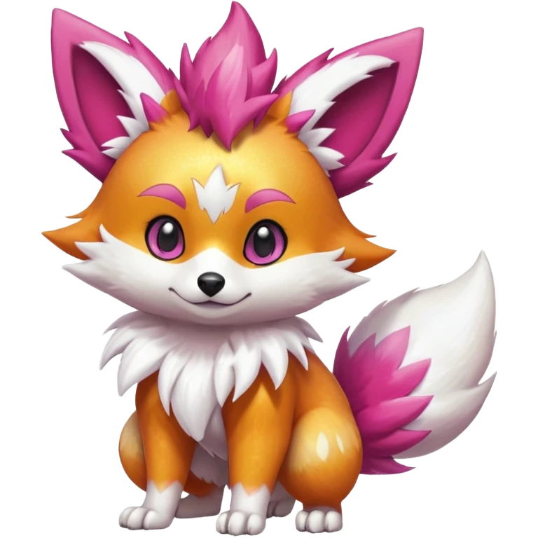 Electric chibi cute adorable innocent realistic shiny glittery shimmering shimming snowy white pink magenta feathery Fennekin-Growlithe-Furret-Electrike-fusion-Fakemon-Digimon-Pokémon-creature (full body) emoji