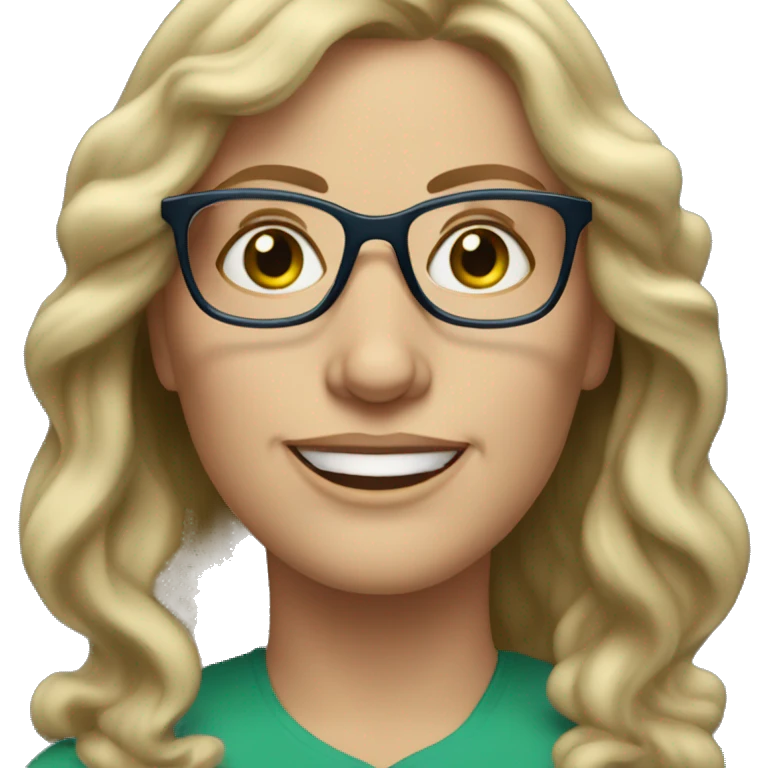 Middle aged white woman long  wavy dark blonde hair blue/green eyes with glasses  emoji