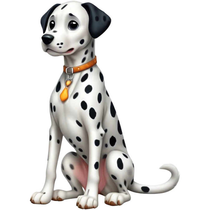 cinematic-[dalmatian dog]-realistic-full-body-sitting-emoji,-tail-resting-loosely-beside-its-paws,-head-tilted-dramatically,-sleek-[spotted]-fur,-simplified-yet-realistic-focused-features,-highly-detailed,-glowing-with-an-almost-sarcastic-glow emoji