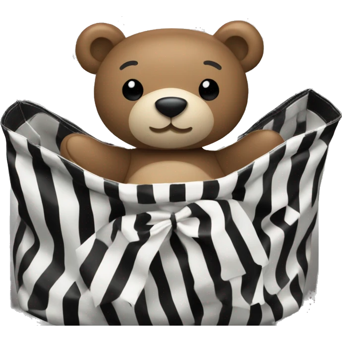 teddy bear with black and white striped sephora bag  emoji