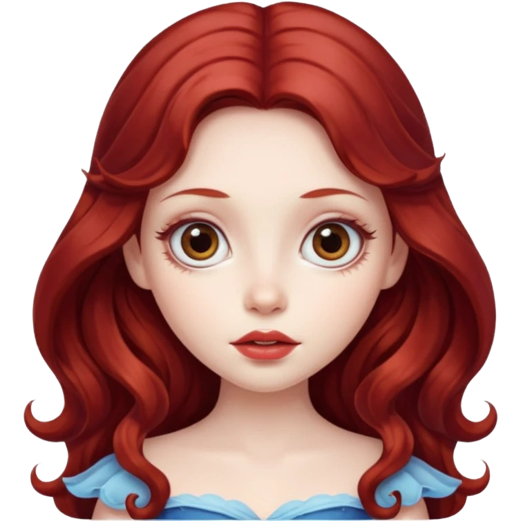 long and wavy dark red haired girl, with thick lips, big eyes and she looks like a fairy emoji