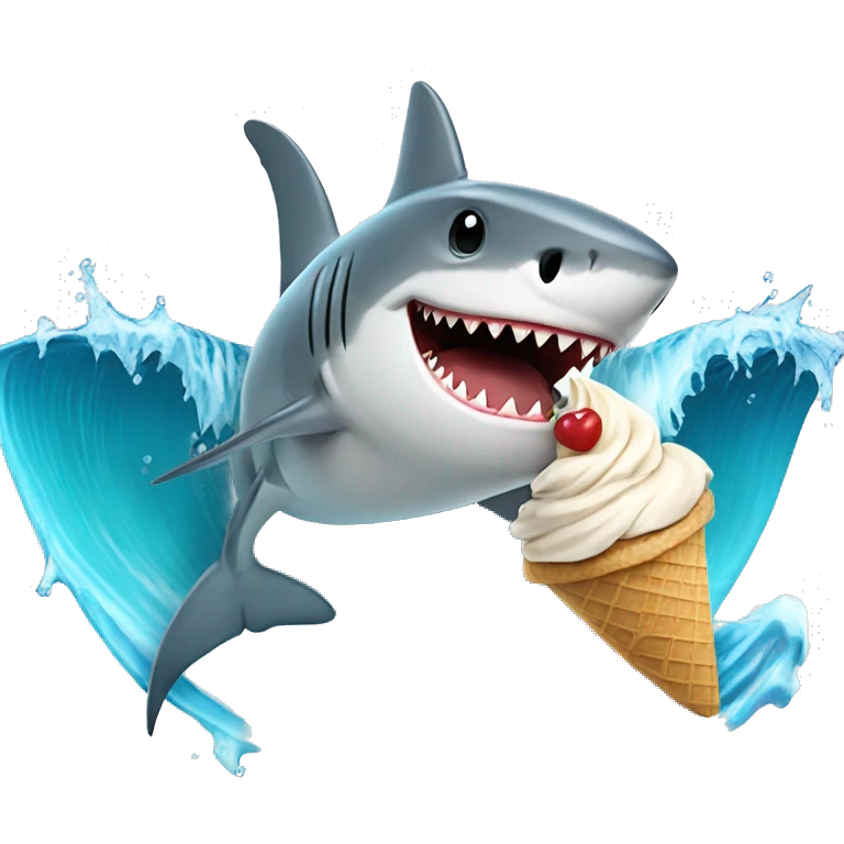 Surfing shark with an ice cream hat  emoji