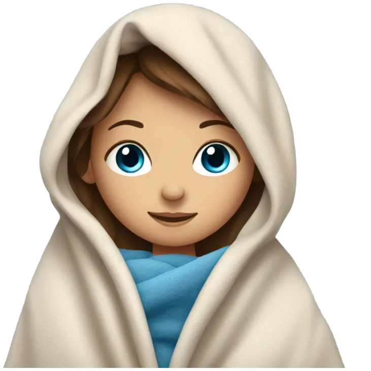 Brown hair and blue eyed girl getting cozy in a blanket emoji