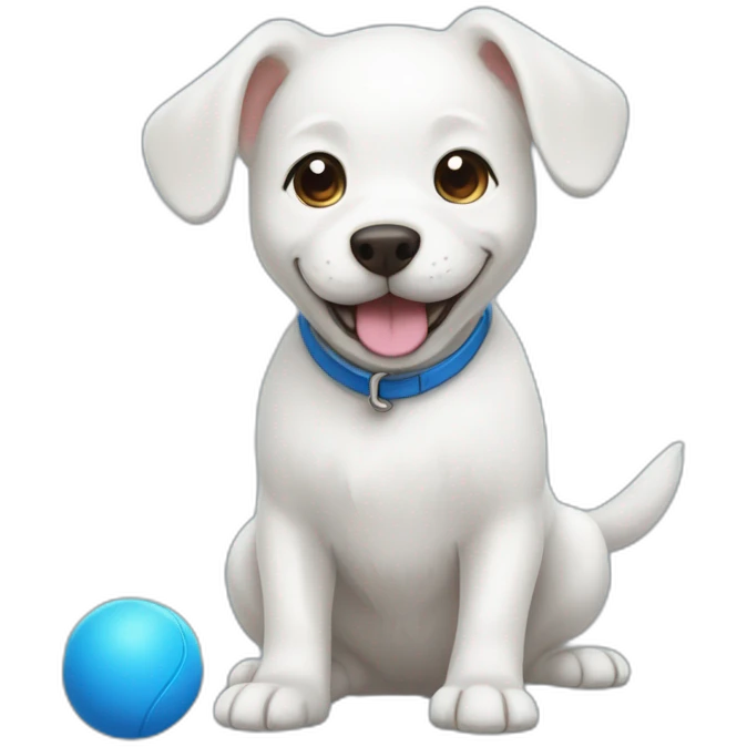 white dog playing with a blue ball emoji