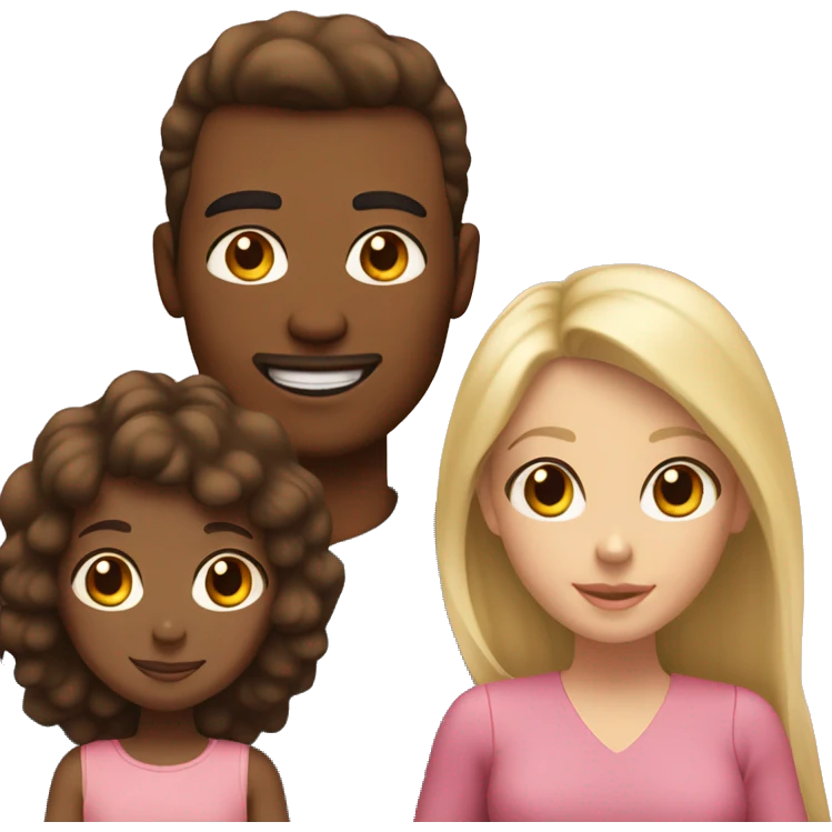 Black mom with brown hair. white dad with blonde hair. Tan daughter with brown hair. Family photo  emoji