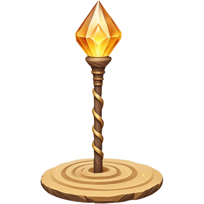 desert sand mage staff object icon, ancient wooden staff, swirling sand crystal on top, glowing golden aura, small floating sand particles, fantasy desert style, 3D cartoon, mobile game icon style, centered, clean background, soft shadow, no text, no watermark
 emoji