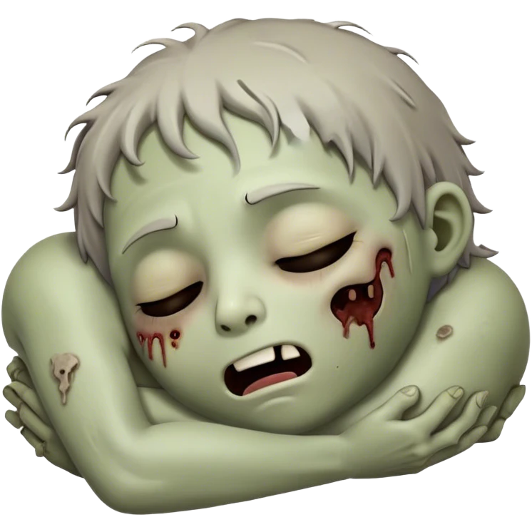 Meme-Worthy Cute Sleeping Zombie Portrait Emoji, with a delightfully quirky, slightly disheveled decaying face in soft ashen hues, head tilted back in peaceful, relaxed sleep with softly closed eyes and a tiny, endearing smile, simplified yet irresistibly charming, highly detailed with a soft eerie glowing outline that captures the gentle, unexpected cuteness of a zombie in serene repose! emoji