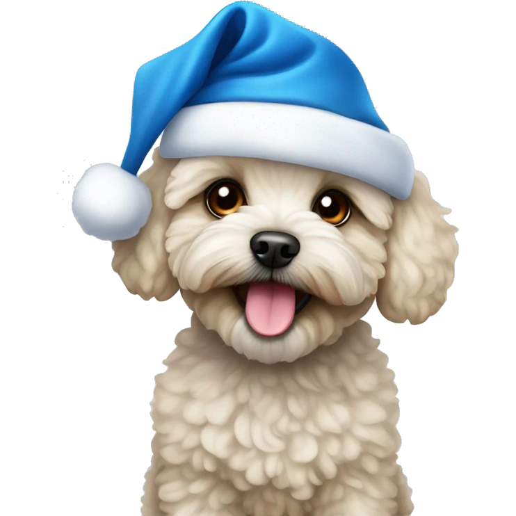 Maltipoo with a blue santa hat emoji