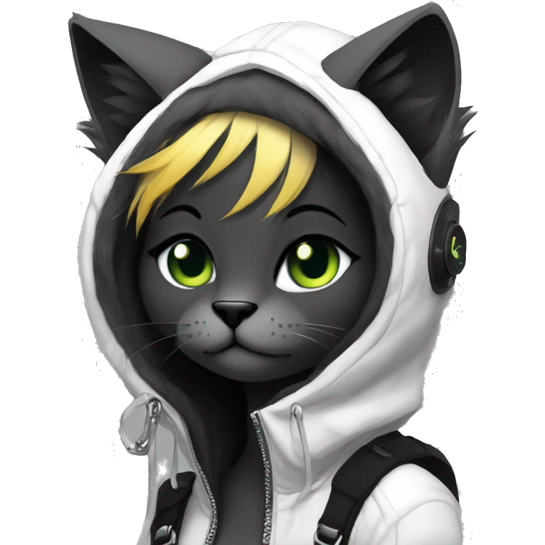 Edgy Shy Anthro cool pretty dark cat-fursona punk techwear emoji