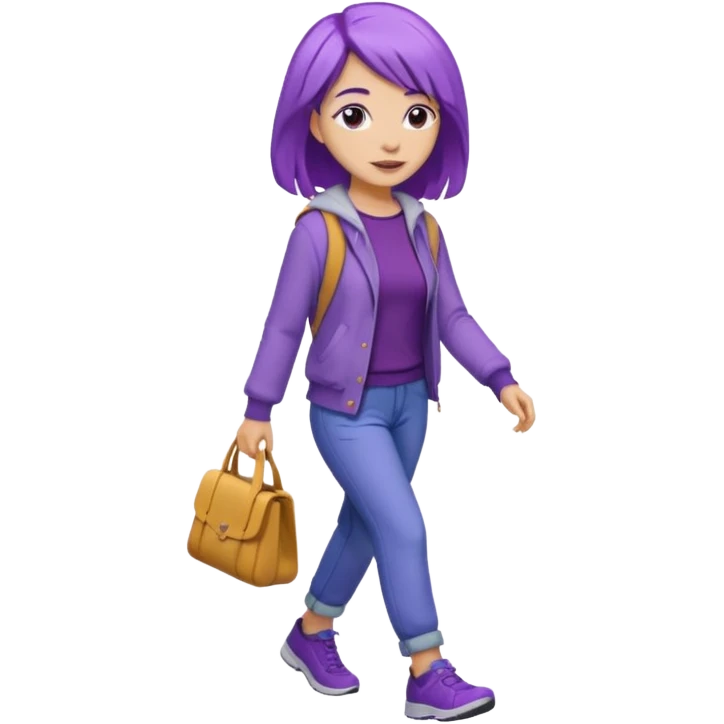 purple haired light skinned woman walking emoji