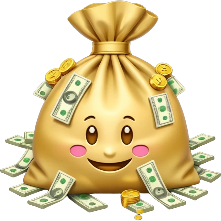 Luxury 3D emoji, overflowing money bag, stacks of cash, premium lighting, rich glossy look, ultra clean, transparent background


 emoji