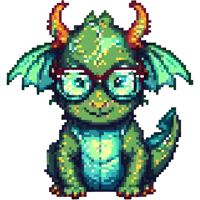 dragon with glasses, pixel art style emoji