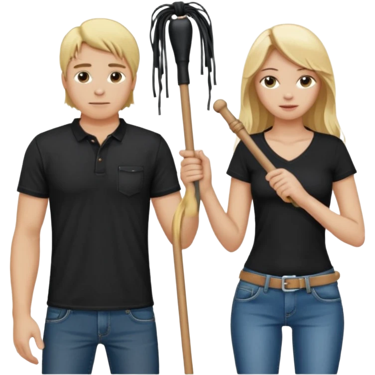Bdsm male dominant wearing jeans black T-shirt and holding a flogger watching from outside blonde long hair sub with a collar showering with suds all over her emoji
