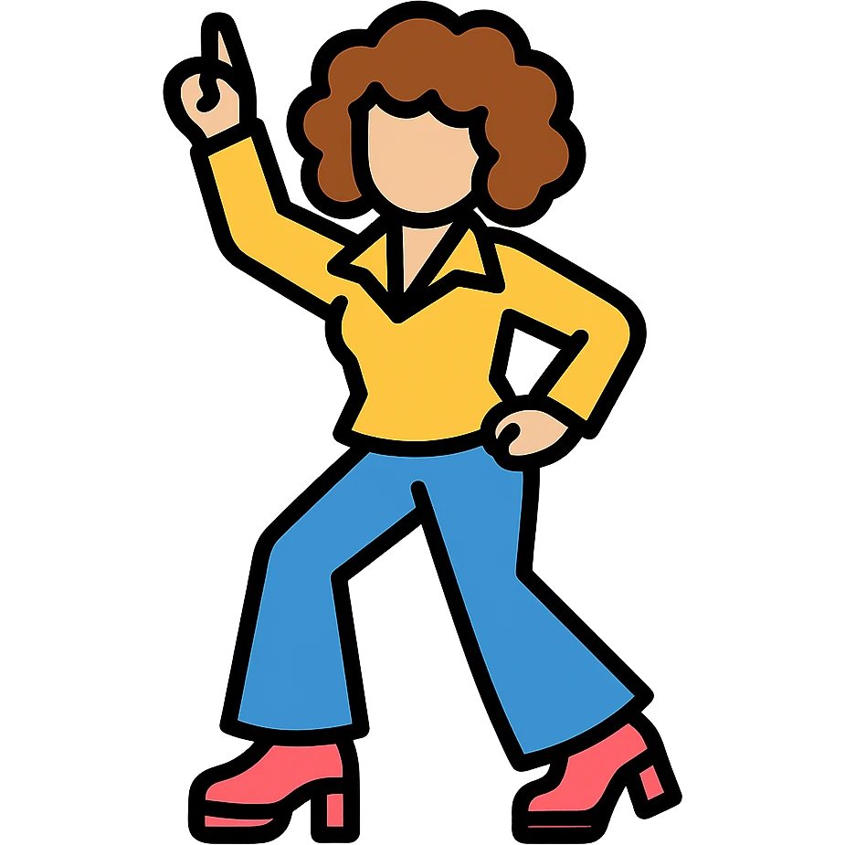 woman disco dancer, white skin, brown curly hair emoji