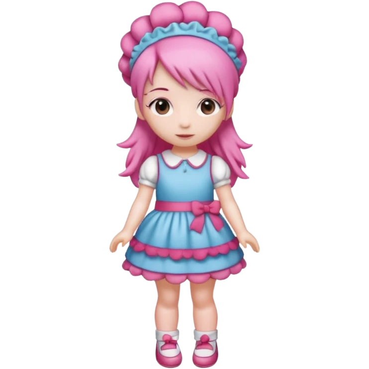 Isolated detaile illustration of the most modern raspberry torte doll figurine full body with pink hair and a hairband emoji