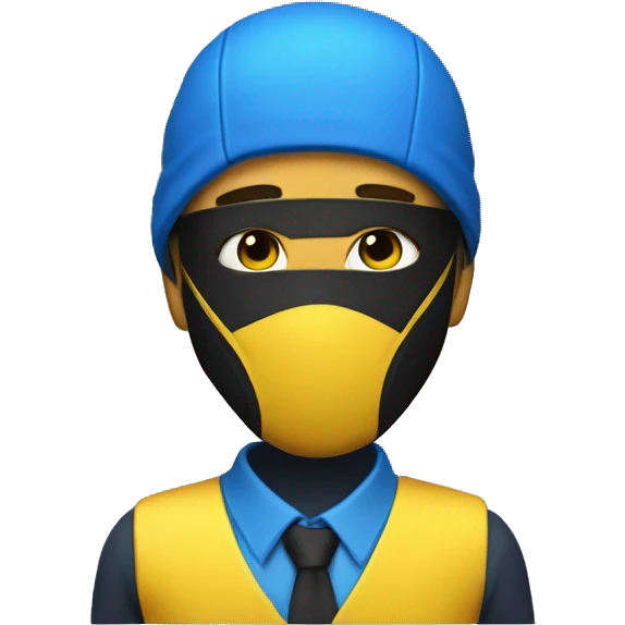 Invincible wearing a yellow and blue suit with black accents. He should have a distinctive yellow visor-style mask covering his eyes, shot black hair. emoji