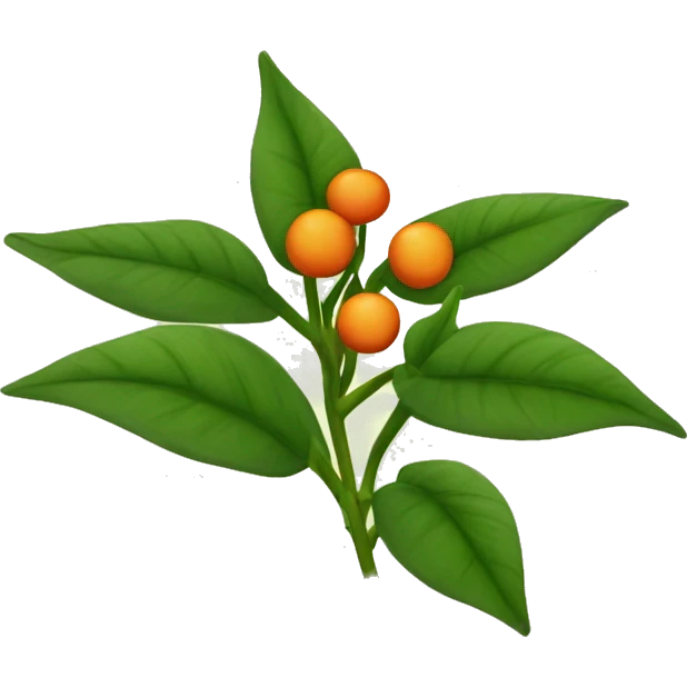 Create an emoji of a plant with a thin, slightly hairy green stem and oval, dark green, serrated leaves in opposite pairs. Add small greenish-yellow star-shaped flowers and round, reddish-orange berries at the leaf axils. emoji