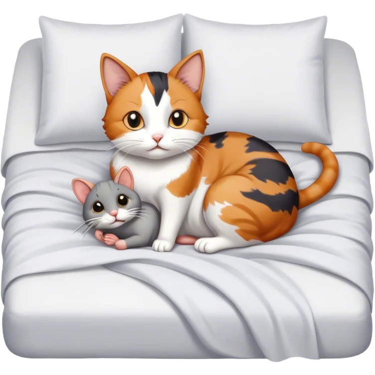 Cat holding rat in bed emoji