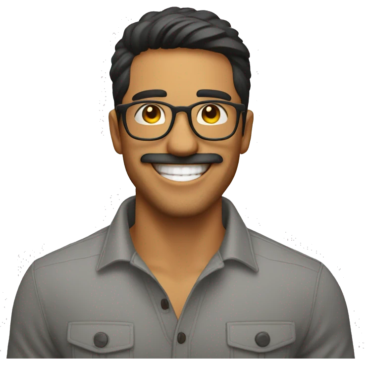 Hombre latino sonriendo con lentes emoji