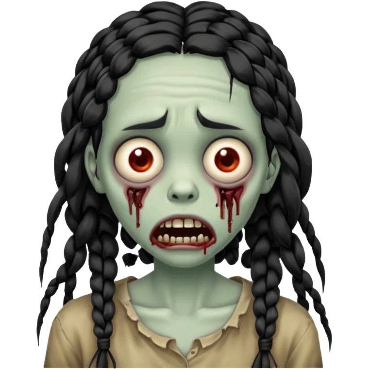 make a zombie with a droopy mouth girl with black knotless braids  emoji