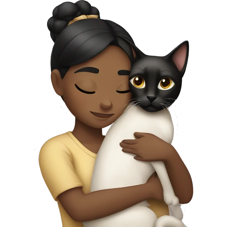 Black haired girl hugging a Siamese cat emoji