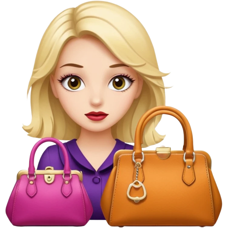 Glam girl with eyelasher looking left and right between two purses, playful puzzled expression — can’t decide between two options emoji
