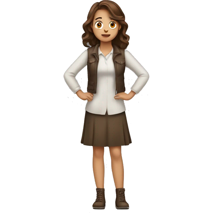 Girl with brown hair one hand up shrugging impressed with herself emoji