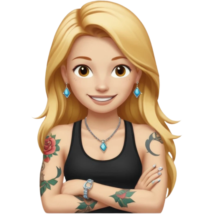 girl with long blonde hair and tattoos next to an athletic ginger girl jewelery emoji