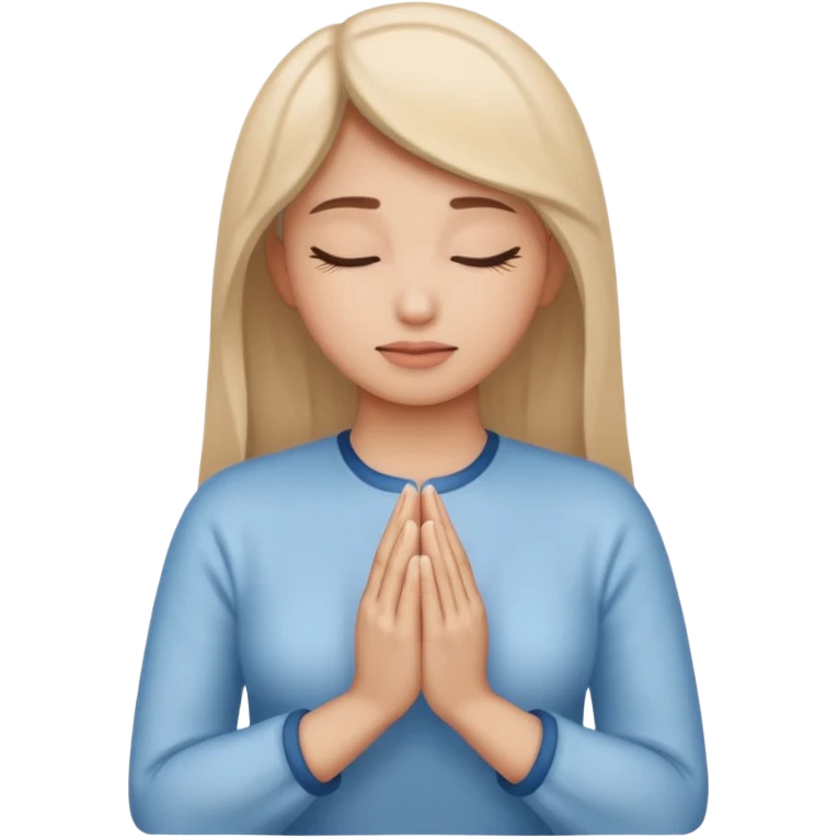 Two hands in prayer pose, only woman's hands, muted blue outline, beige fill, soft glow, apple emoji style, PNG, transparent background emoji