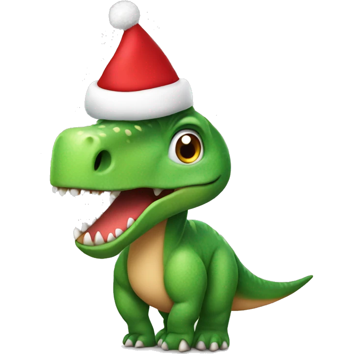 Dinosaur with a Christmas hat emoji