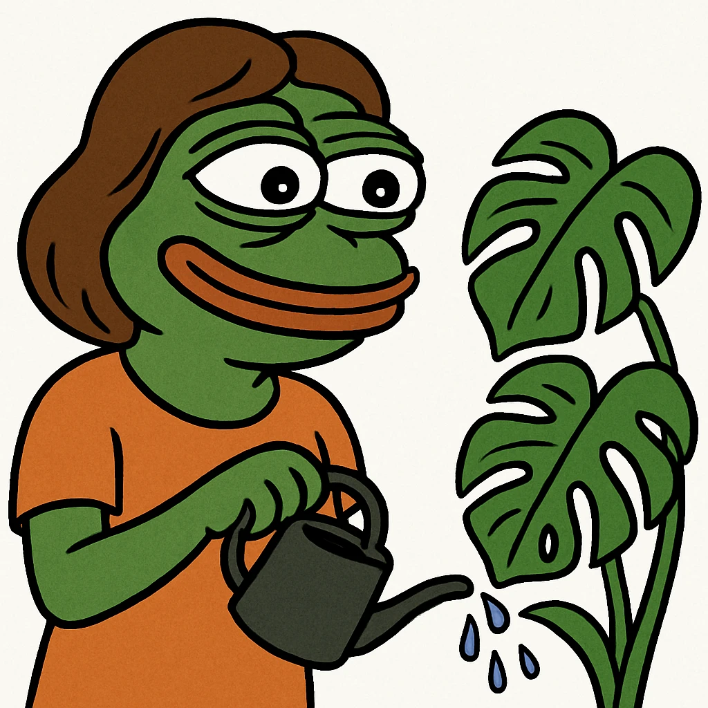 woman watering her monstera plant emoji