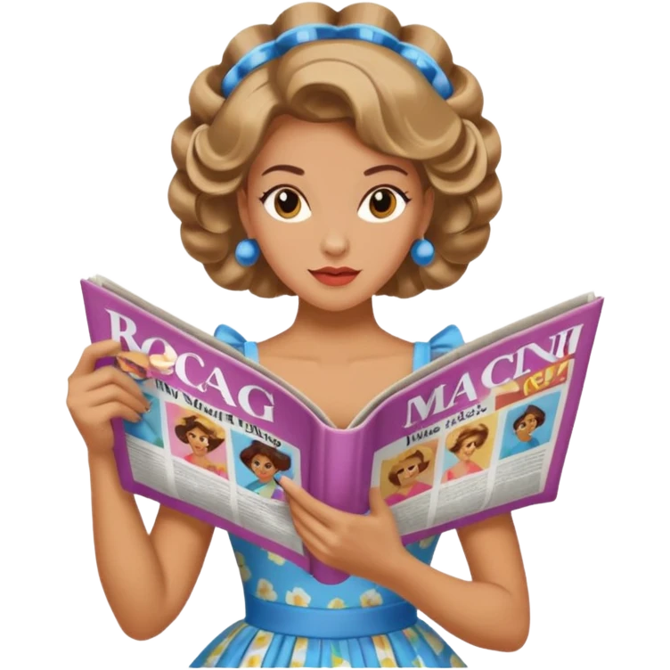mujer en la peluquería con rulos en la cabeza y leyendo una revista, estilo vintage emoji