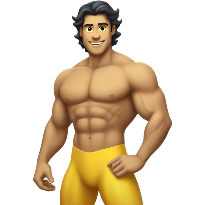 Tan muscular merman with dark hair and yellow tail emoji
