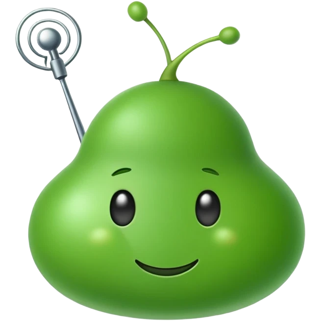 green pea in the style of reddit logo snoo with antenna emoji