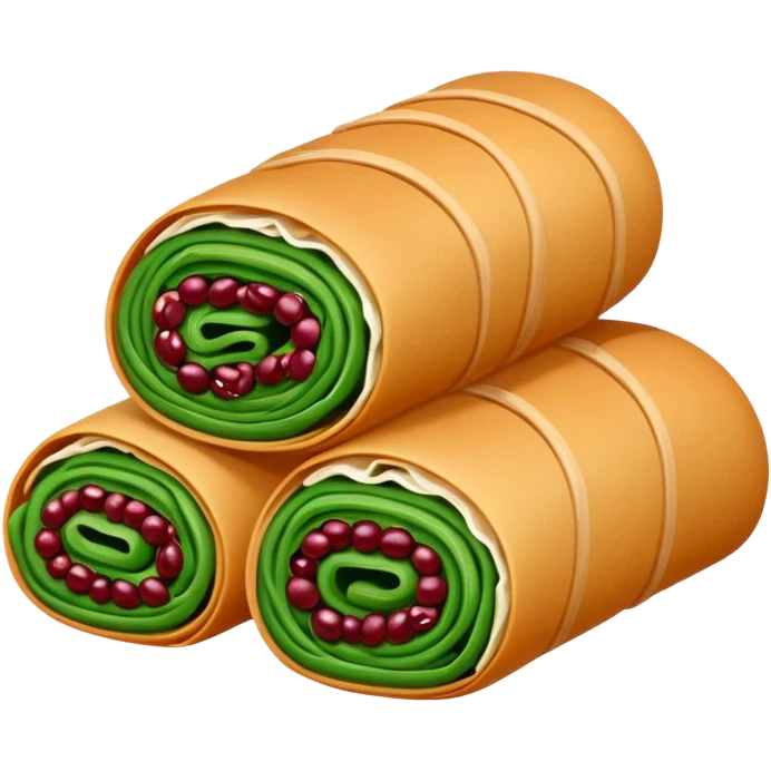 Chengdu Lvdagun green bean roll with red bean paste, simplified emoji style with bold outlines and bright colors, cartoon style Sichuan sweet snack emoji