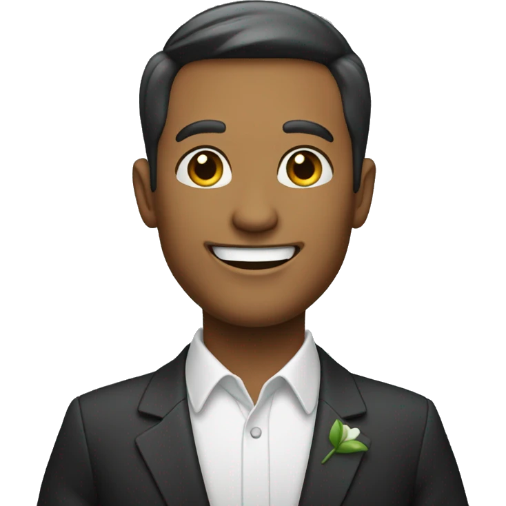 smiling man in formal suit waving Hi emoji