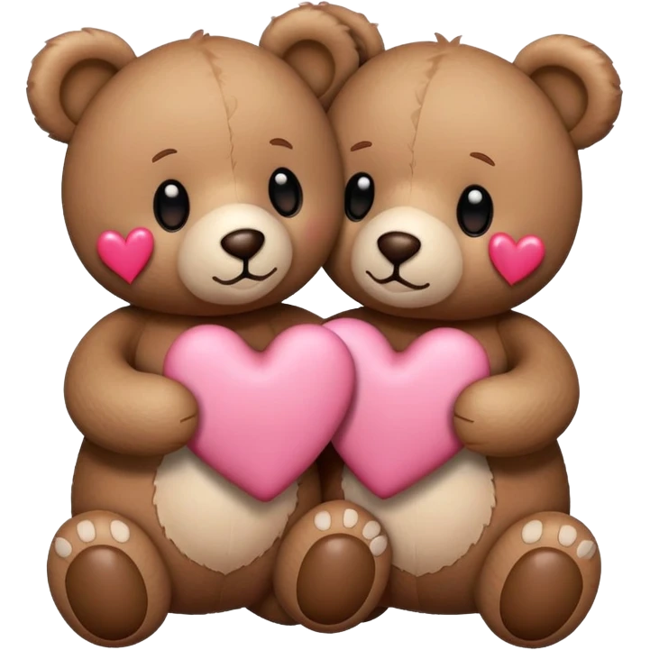 Two teddy bears holding hearts emoji