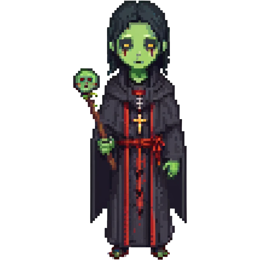 a zombie from the game DAYZ, A PRIEST WITH BLACK HAIR WEARING A BLACK ROBE emoji