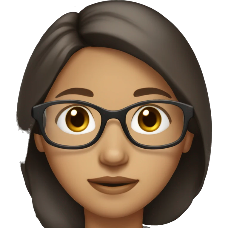 Girl with long dark brown hair, brown eyes and clear glasses emoji