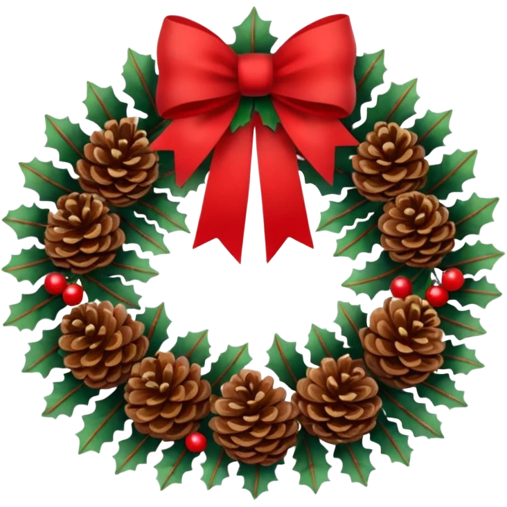 Christmas wreath with extra long bow and pinecones emoji