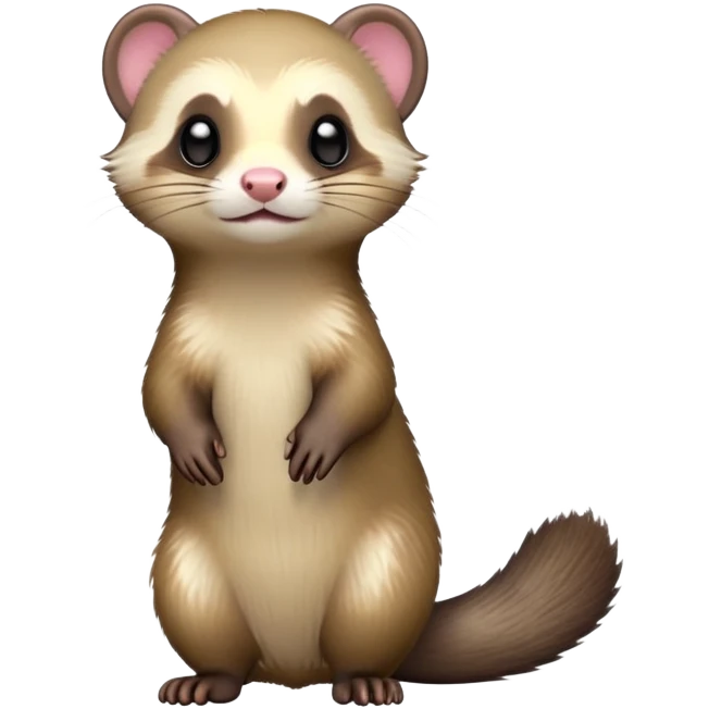 cinematic-[ferret]-realistic-full- long elongated body-standing-emoji,-tiny-paws-tucked-close,-head-tilted-dramatically,-sleek-[sable]-fur,-simplified-yet-realistic-focused-features,-highly-detailed,-glowing-with-an-almost-sarcastic-glow emoji